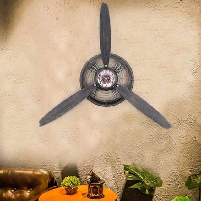 SHEIN Iron Vintage Airplane Propeller Aviation Wall Clock 73*69cm Home Bar Art Decor
