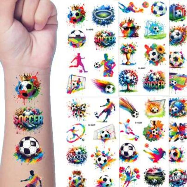 SHEIN 2025 New Football Stickers,Cute Cartoon Boys Girls Temporary Stickers-Lasts 2-5 Days, Children&#39;s Waterproof Funny Arm Fun Party, Computer Book Sticker