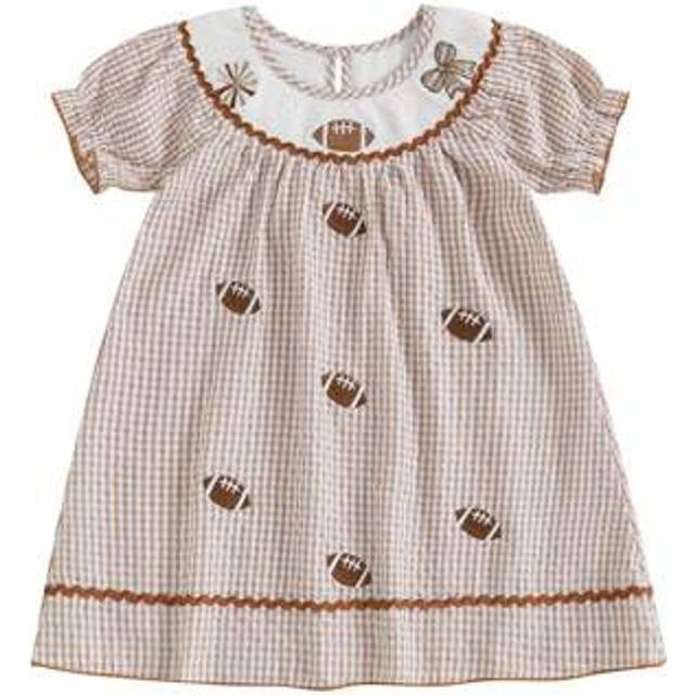 SHEIN Little Toddler Girl Dress Loose Fit Rugby Embroidered Plaid Crew Neck Short Sleeve Dress For Fall  Summer