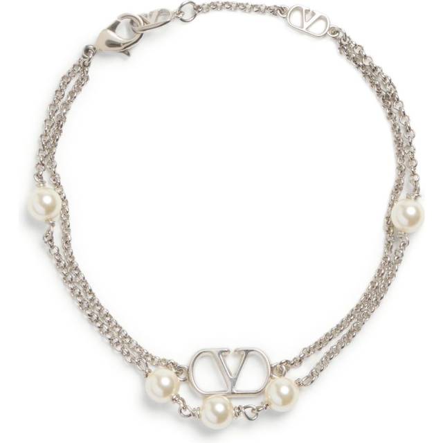 Valentino Garavani - VLogo Signature bracelet - women - Metal/Swarovski Crystal Pearl - S - Silver