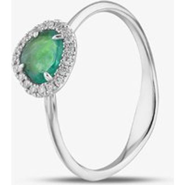 18ct White Gold 0.37ct Emerald & 0.07ct Brilliant Cut Diamond Halo Ring NTX1956 - Silver