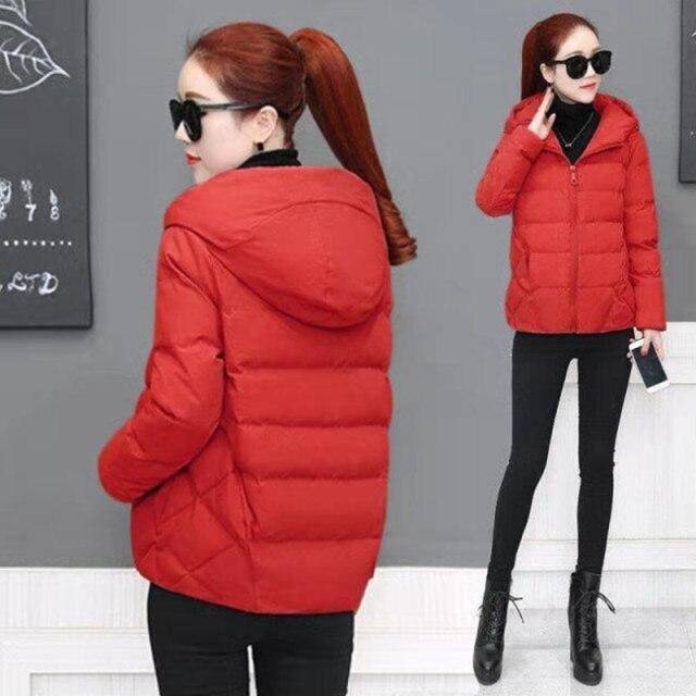 (red, M) Women Parkas Jackets Winter Lady Casual Short Coats Long Sleeve Female Cotton Padded Parka Outwear Coat