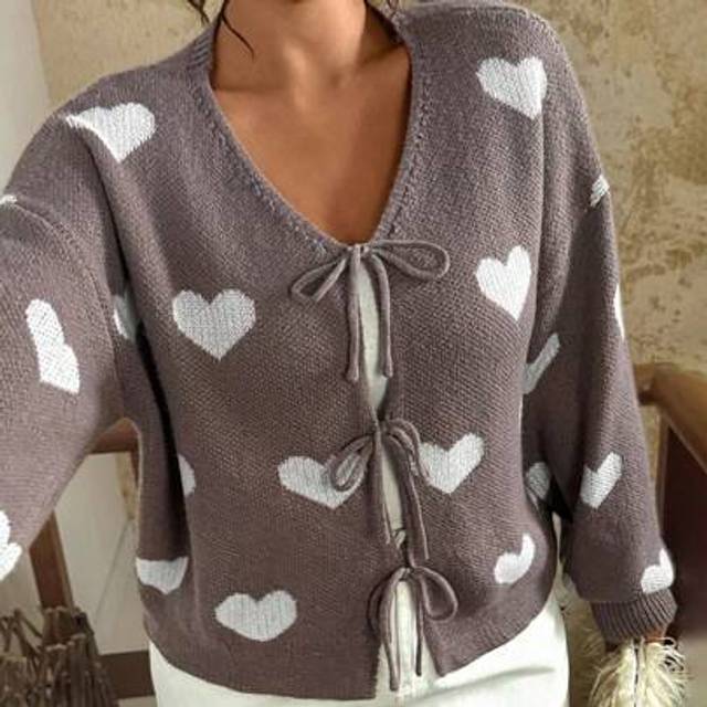 Travachic Plus Size Women Fashion Heart Knitted Cardigan