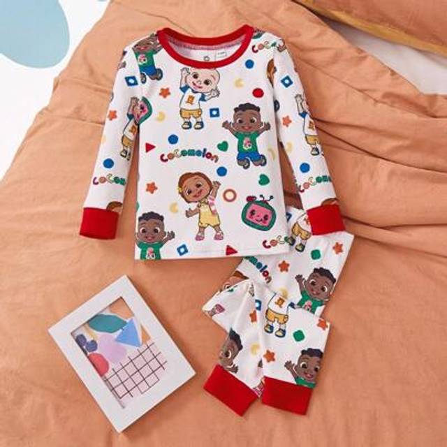 SHEIN Baby Boy Cartoon Watermelon Pattern Cute Casual Long Sleeve T-Shirt And Leggings Pajama Set,Christmas Pajamas,Fall&Winter Snug Fit Sleeping Wear