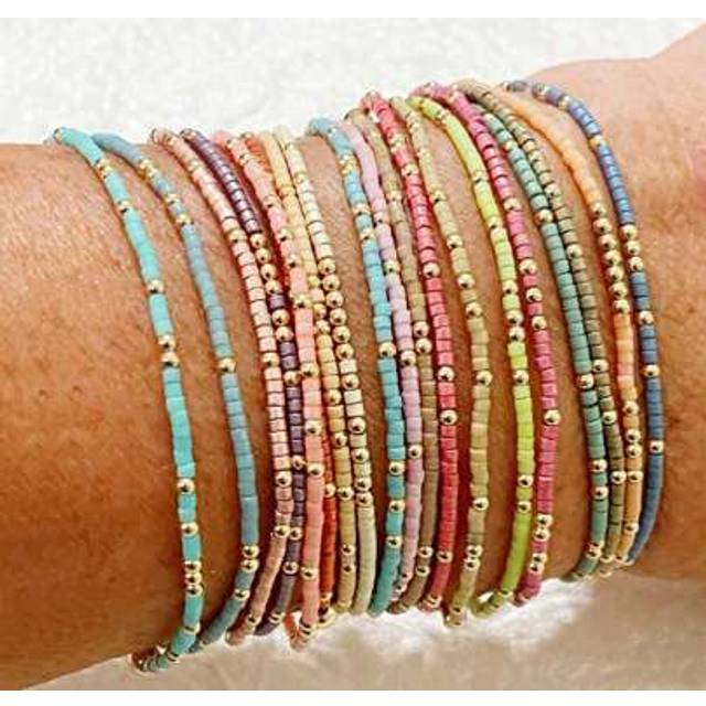 SHEIN 19pcs/Set Colorful Glass Bead Stretch Bracelets, Bohemian Style Handmade Beaded Versatile Bracelets For Women (CCB Glass Beads, Random Color)