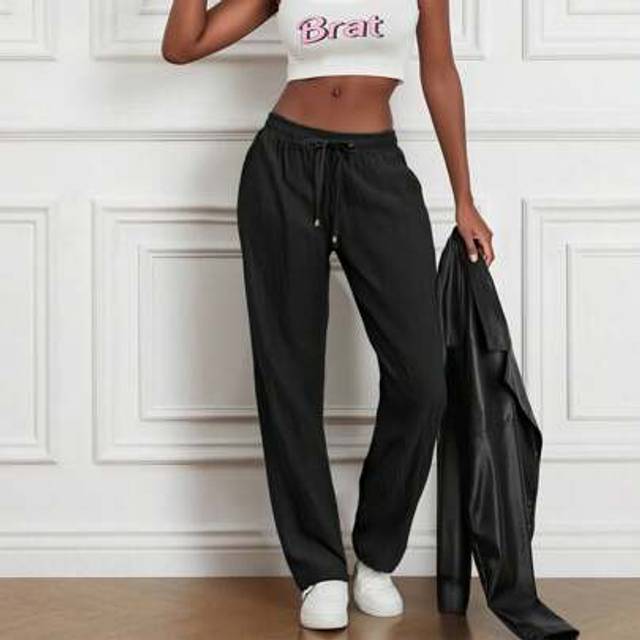 SHEIN Women&#39;s High Waist Loose Flowy Trousers Casual Solid Color Wide-Leg Trousers Jogger Pant Drawstring Design Fashion Pants Vacation Beach Palazzo Pants