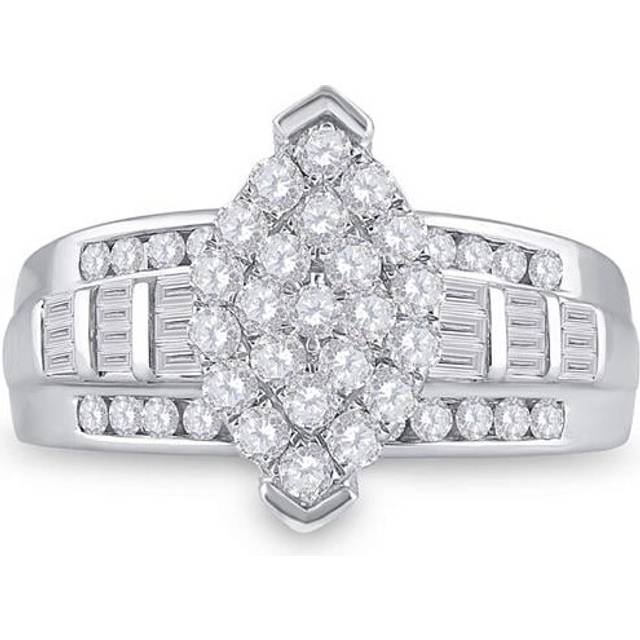 GND 112233 1.00 CTW 10KT White Gold Womens Round Diamond Oval Cluster Bridal Wedding Engagement Ring, Size 7