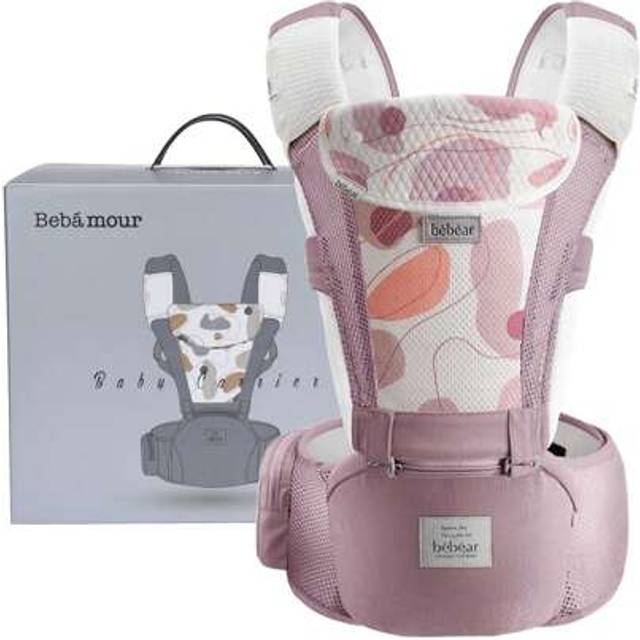 SHEIN Bebear Baby Carrier Newborn To Toddler, Bebamour Baby Carrier Hipseat 0-36Months With Head Hood, 3 PCS Teething Pads, Waist Extender, Pink