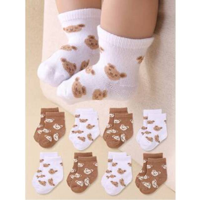 SHEIN 8 Pairs Cute Bear Pattern Knee-High Socks With Autumn Color Palette For Babies & Kids - Skin-Friendly, Soft, Comfortable, & Versatile. Autumn New Arri