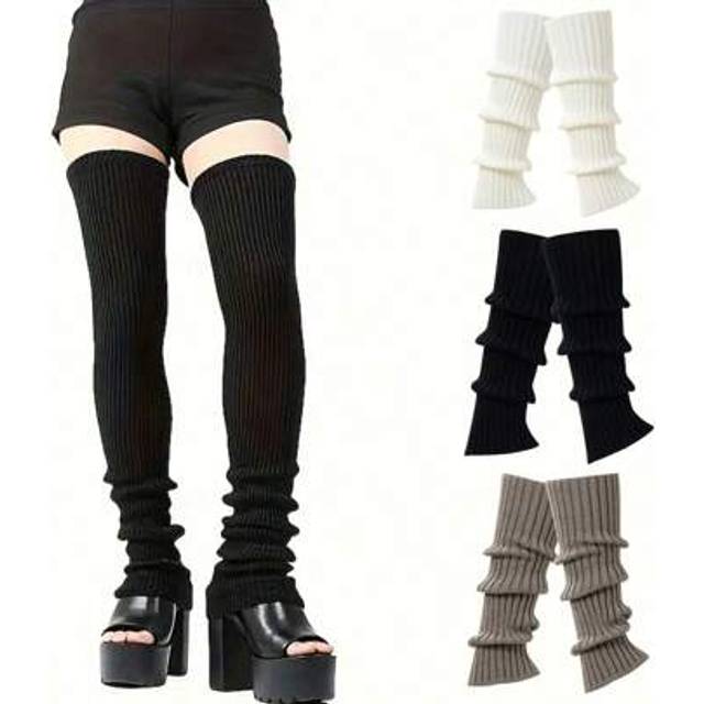 SHEIN 70cm Yoga Socks Woolen Leg Warmers For Women Spring And Autumn Warm Long Knee Length Leg Warmers Knitted Foot Warmers Stacking Sock Covers, Christmas,