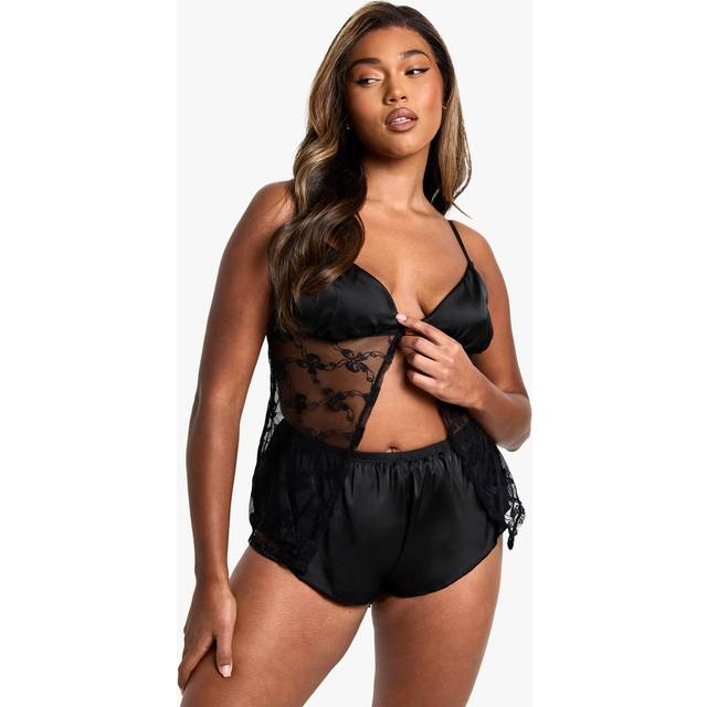 Womens Plus Satin Flippy Shorts - Black - 20, Black