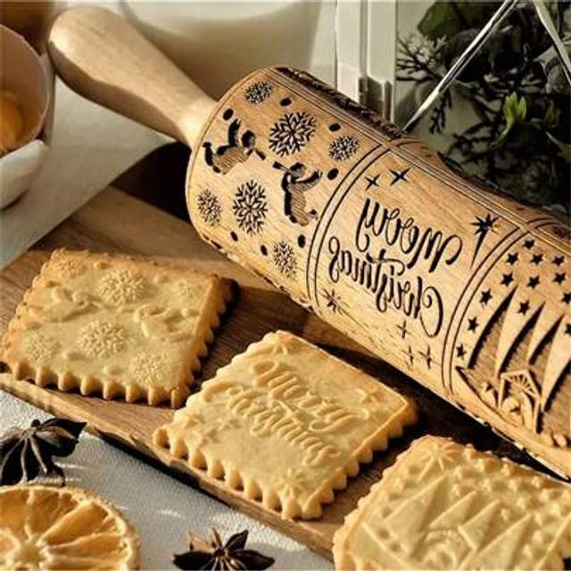 SHEIN Merry Christmas Rolling Pin, Wooden Rolling Pin With Christmas Print, Great For Mother&#39;s Day, Thanksgiving