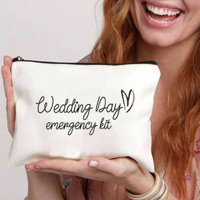 SHEIN 1pc Bride Wedding Day Emergency Kit Makeup Bag - Personalized Polyester Cosmetic Pouch, Lightweight Zippered Organizer, Machine Washable, Fade Resista