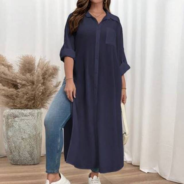 SHEIN Plus Size Fall Shirt Dress, Long Sleeve Shirt Long Dress, White Dress,Summer Dress Women Dresses ,Blouse Fall Women Outfits Women Robes,Tall Women Bus