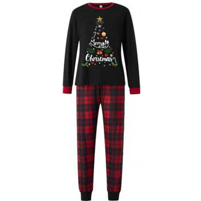SHEIN Family Matching Christmas Pajamas, Letter  Snowflake Print Long-Sleeved Tops + Plaid Trousers Sleepwear Outfits