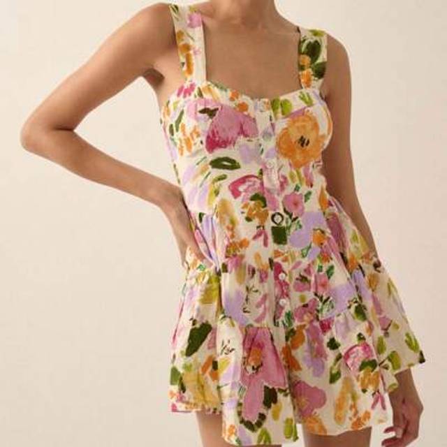 SHEIN Women Slip Dress, Sleeveless Backless Button Closure Floral Dress Summer Mini  A-Line Dress