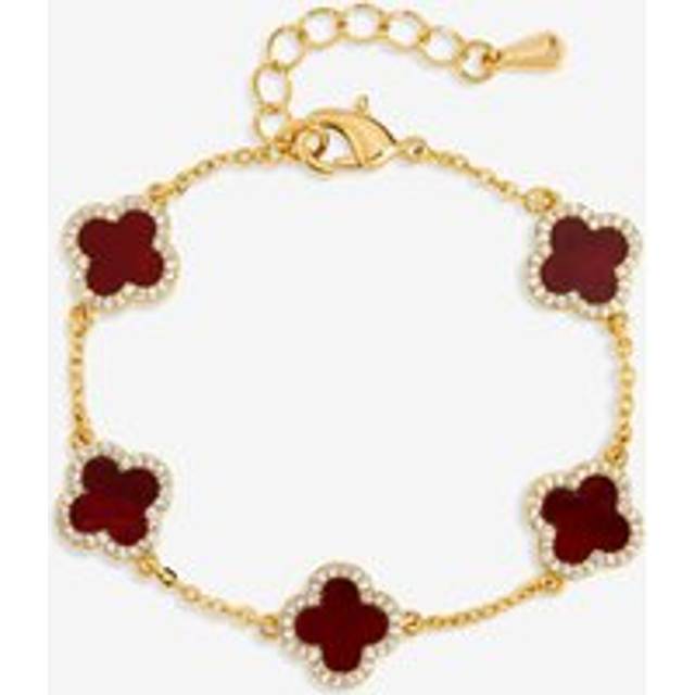 Gold Plated Carnelian Clover Bracelet - One Size