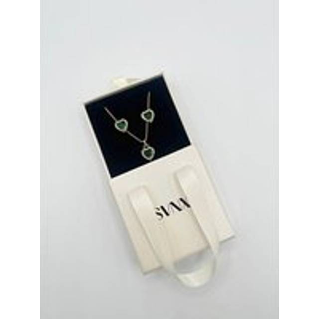 Svnx Green Diamante Heart Necklace And Earrings Set In Gold - One Size