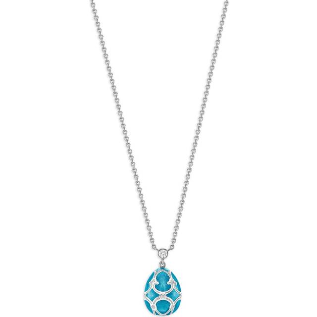 Fabergé - 18kt white gold Heritage Petite Egg diamond necklace - women - 18kt White Gold/White Diamond - One Size - Blue