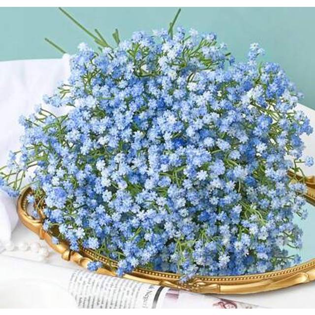 SHEIN 5/10/20pcs Blue Baby&#39;s Breath Plastic Artificial Flower Bouquet With Stem, Mini Fake Gypsophila Flower Bouquet, Suitable For Vase Arrangement, DIY Flo