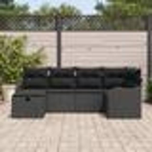 Havesofa Sæt 6 Pcs Sort Poly Rattan Modulsofa