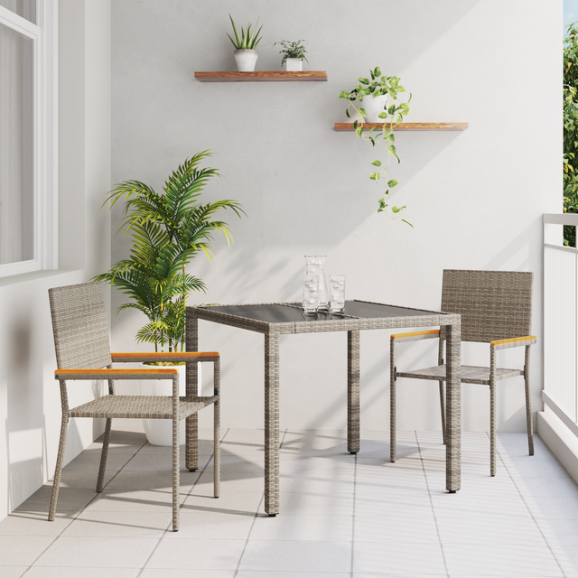 Trädgårdsmöbelset 3 pcs Grå, Brun 90 x 90 x 75 cm konstrotting