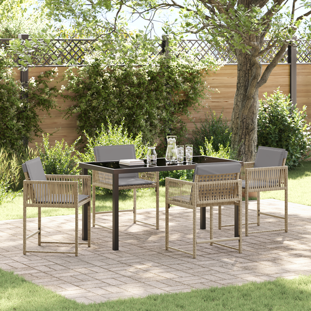 Trädgårdsmöbelset 5 pcs Beige konstrotting