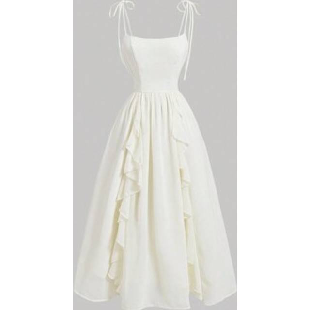 SHEIN Apricot Ruffle Women&#39;s Flamenco Dress,Wedding Dress,Graduation Dress,White Graduation Dress