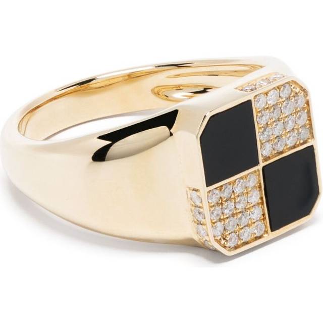 Yvonne Léon - 9kt yellow gold Mini Damier diamond and onyx signet ring - men - Onyx/9kt Yellow Gold/Diamond - 51