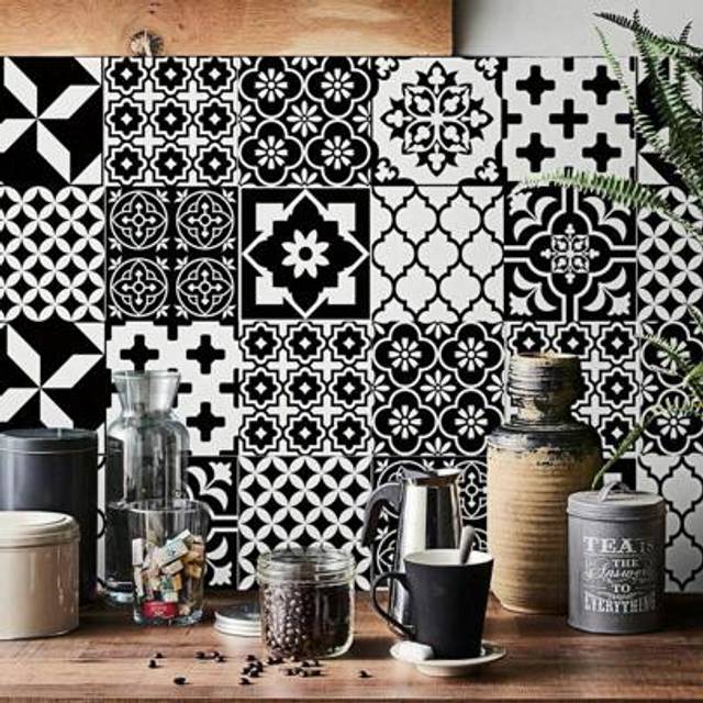 SHEIN 24Pcs 10/15/20Cm Nordic Home Tile, Self-Adhesive Wall Stickers, Kitchen Bathroom Bedroom Living Room Dining Room, Waterproof, Oil And Moisture Proof,