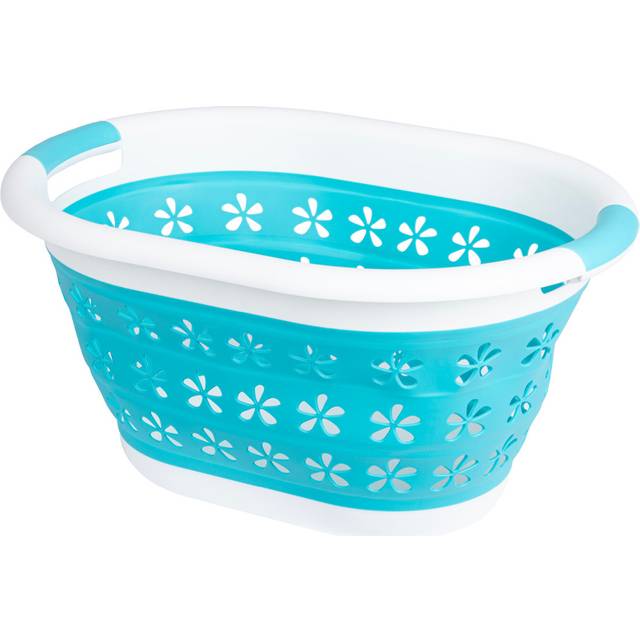 LIVIVO Collapsible Laundry Basket - Flower Pattern, Turquoise