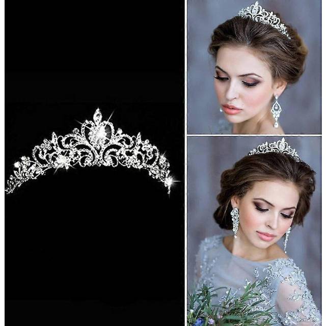 (As show, One size) Crystal Tiara Silver Crown Bride Princess Rhinestone Hair Jewelry Deco