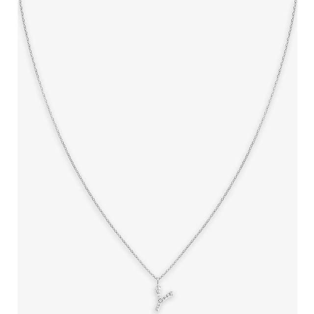 Womens Astrid & Miyu Initial Y Rhodium-Plated Sterling-Silver and Cubic Zirconia Pendant Necklace