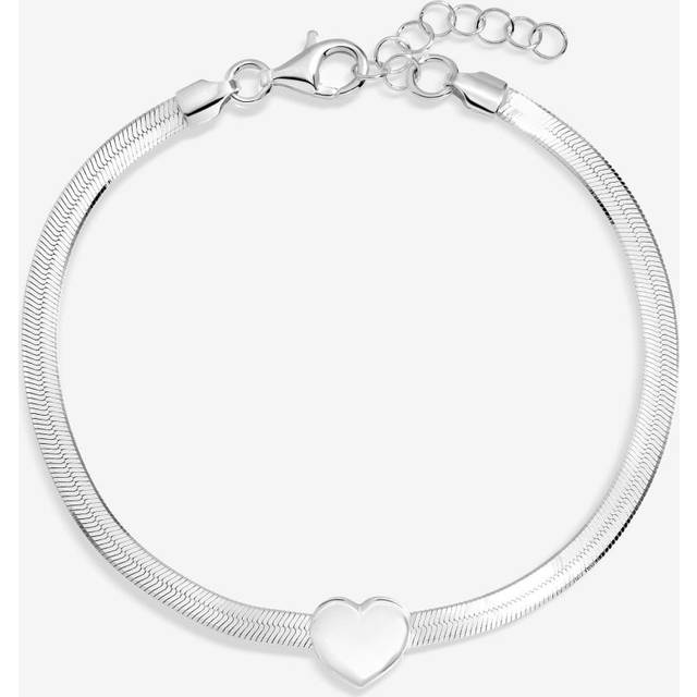 Simply Silver Sterling Silver 925 Polished Snake Chain Puff Heart Bracelet, Silver, Women - Ilver