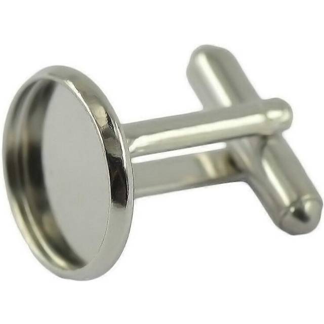 (As show, One size) Round Blank Bezel Setting Base Cuff Links DIY Formal Wedding Cufflink Silver