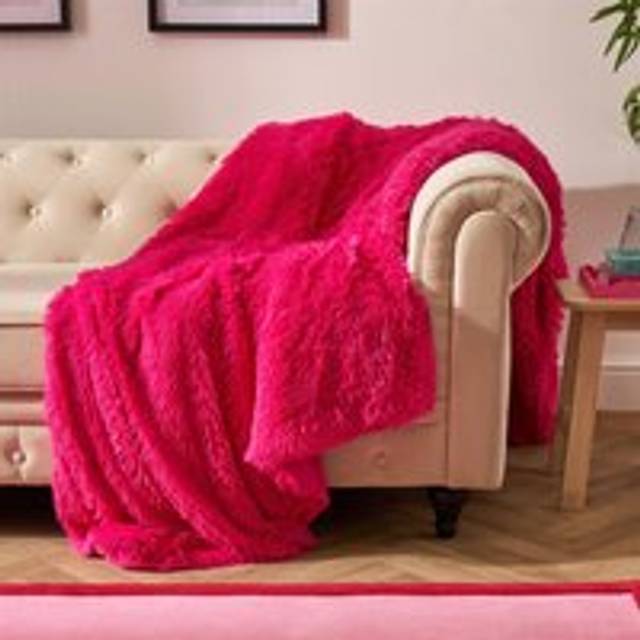 Ultra Soft Fluffy Fleece Throw Luxurious Bed Blanket - Bright Pink - 150cm × 200cm