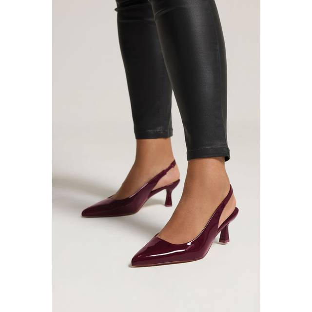 Burgundy Red Patent Slingback Kitten Heels In Extra Wide eee Fit - 8EEE
