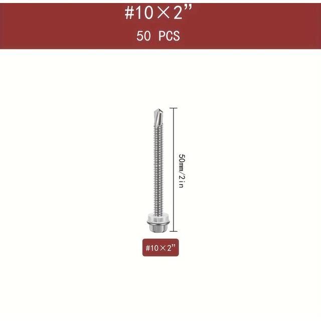 TEMU 50pcs Extra Long Tek Hexagonal 410 Stainless Steel Self-drilling Screws, Wood Screws, #8, #10, 2in-5in For Woodworking, Metal, Construction And Repair
