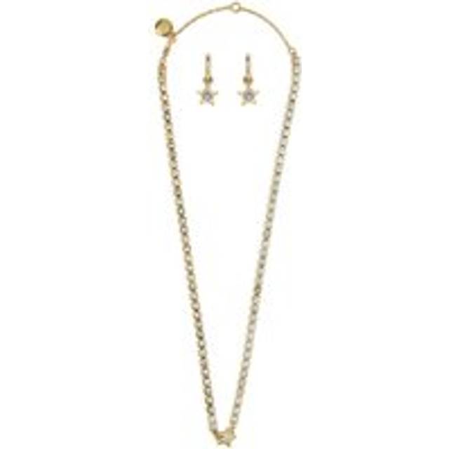 Steve Madden Celestial Star Tennis Necklace & Earring Jewelry Set In Metallic Gold - One Size