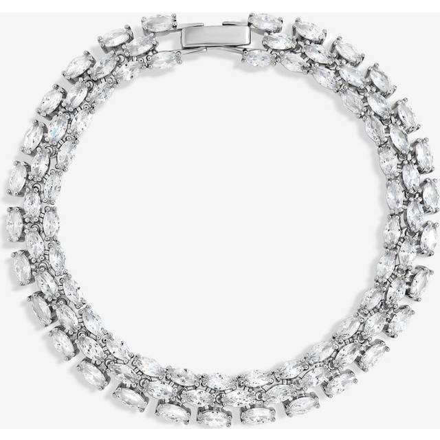 Jon Richard Rhodium Plated And Cubic Zirconia Navette Bracelet In Silver - One Size