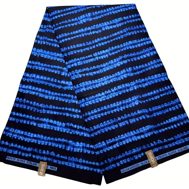 TEMU 1pc Of 6-yard African Ethnic Batik Blue Black Striped Printed Fabric Double-sided Geometric Printed Fabric African Ethnic Fabric Handicrafts Diy Fabric