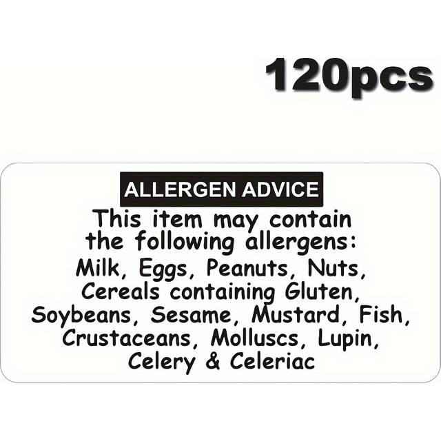 TEMU 120pcs Allergy Warning Labels - 2x1 Inch Self-adhesive Food Allergy Stickers, Disposable Rectangular Paper Tags For Daily Use, Original, Food Allergy Labels