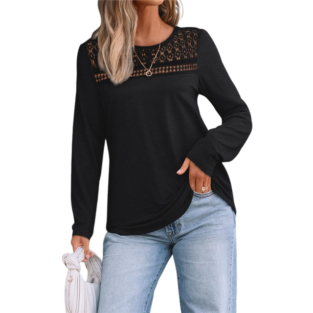 (L, Black) Womens Long Sleeve Tops Dressy Casual Blouses Business Lace -Shirts Fall Fashion 2025 Outfits White S