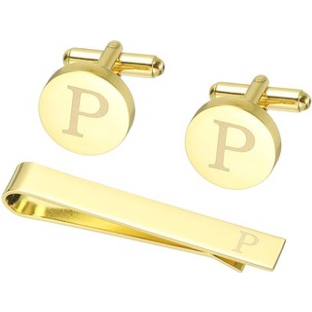 Cuff Links, Tie Clip And Cufflink Set For Men, Letter P(gold Tone)