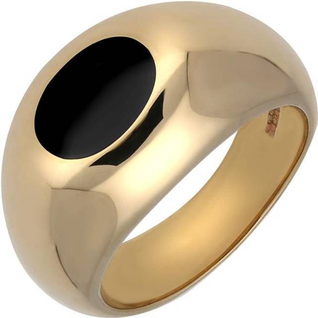 9ct Yellow Gold Whitby Jet Domed Oval Signet Ring D - Option1 Value Yellow Gold