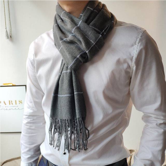 Mens Long Shawl Wrap Cashmere Scarf Winter Warm Soft Fringe Striped Gift