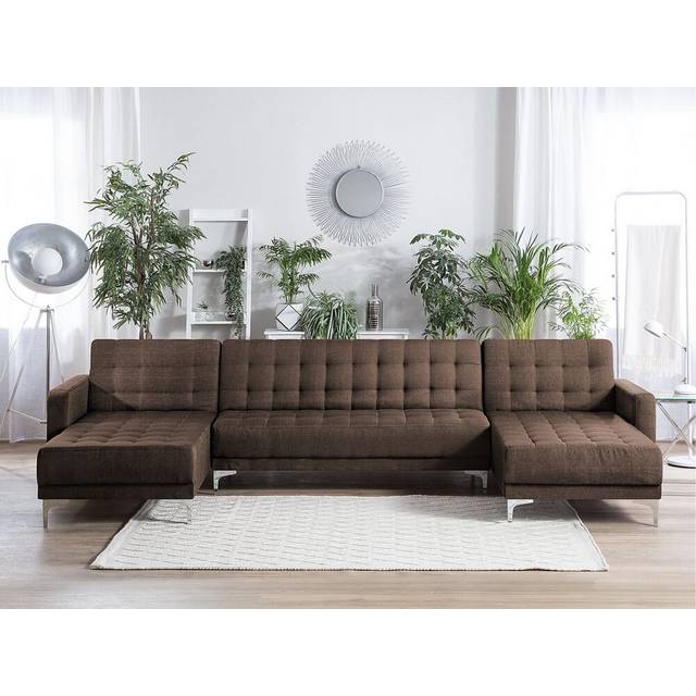 Modular U-Shape Sofa Bed ABERDEEN Fabric Dark Brown 5 Seater