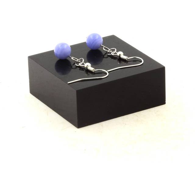Earrings 1 Crazy Lace Blue Agate Pearl 8 Mm In Stainless Steel
