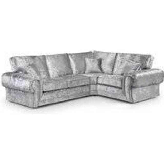 Chelsea Crushed Velvet Large 4 Seater Corner Sofa 2 Corner 1 Rolled Arms - Silver - One Size