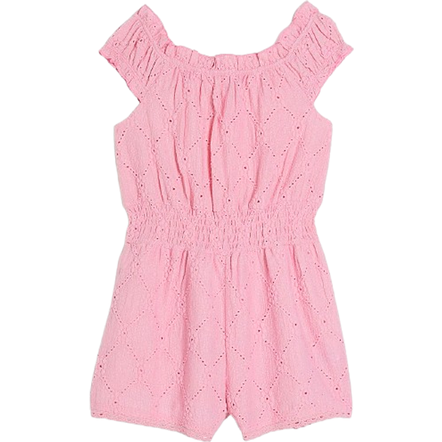 River Island Girls Pink Shirred Texture Playsuit - 9-10 Yrs